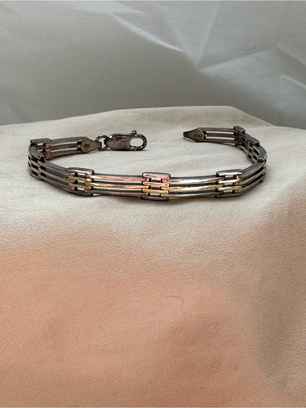 Estate Jewelry Bar Link Bracelet .925 Sterling Silver Italy 7.25” Long Unisex